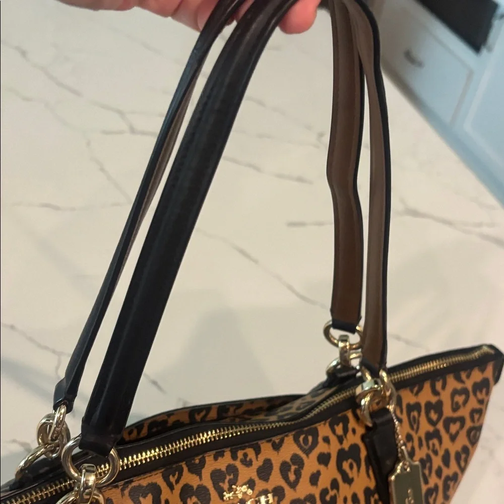 Coach Leopard-Print Tote in Brown and Black with Gold Hardware - Picture 6 of 8